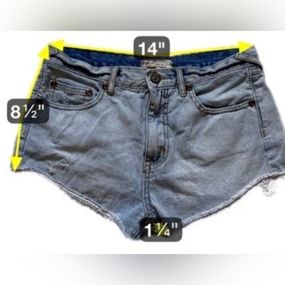 Free‎ People Denim Shorts Lace Trim Boho Festival Cottagecore High Rise W 26 - Picture 8 of 12